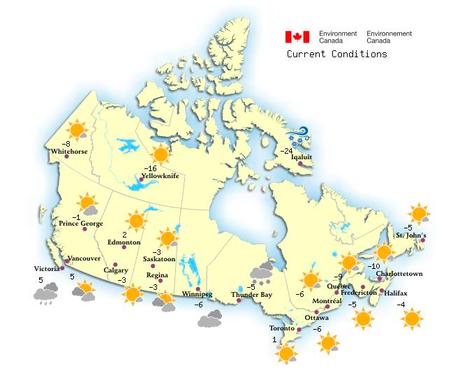The weather across Canada on the morning of the 18th March 2014. Source: Government of Canada