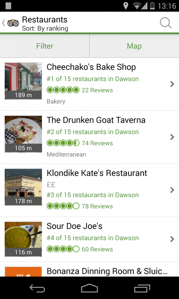 TripAdvisor app gives you the same information as the website, but uses less mobile data
